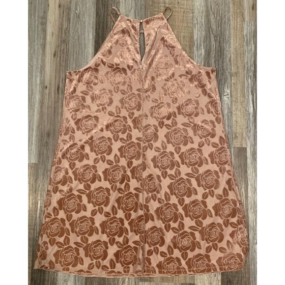 Candies True Mauve Pleated Halter Swing Dress Floral Print Keyhole Lined Size XL - Picture 14 of 16